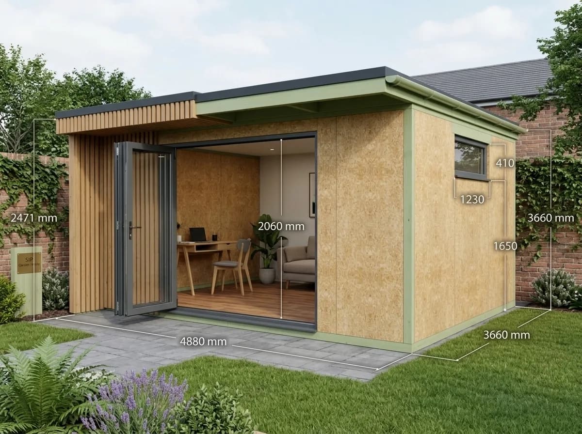 Garden Room 3 - Studio 4.9m × 3.7m — Contemporary Garden Office — 4.88m × 3.66m SIP garden room