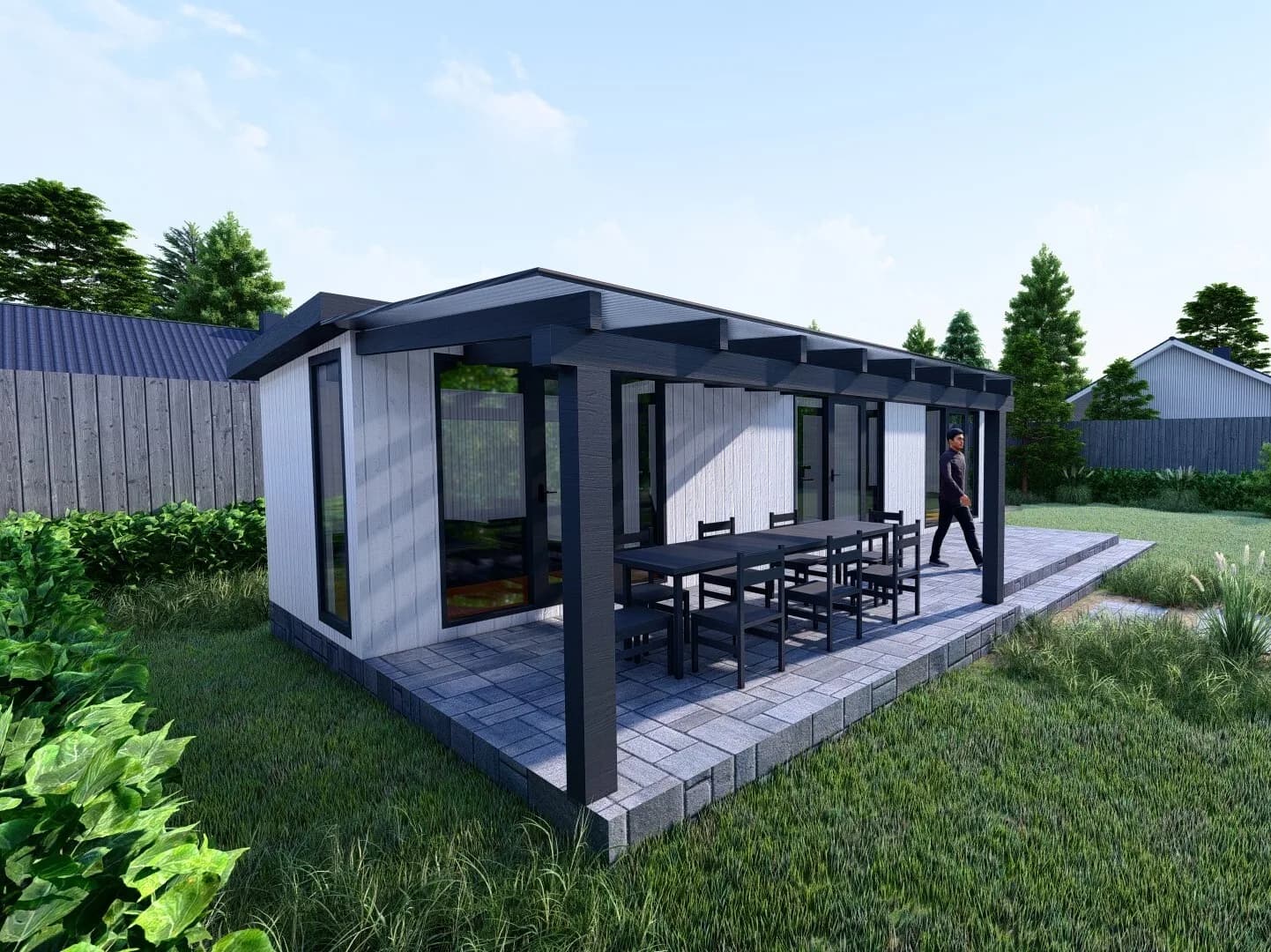 Garden Room 12 — Longline with Covered Seating Area — 10.28m x 2.8m SIP garden room