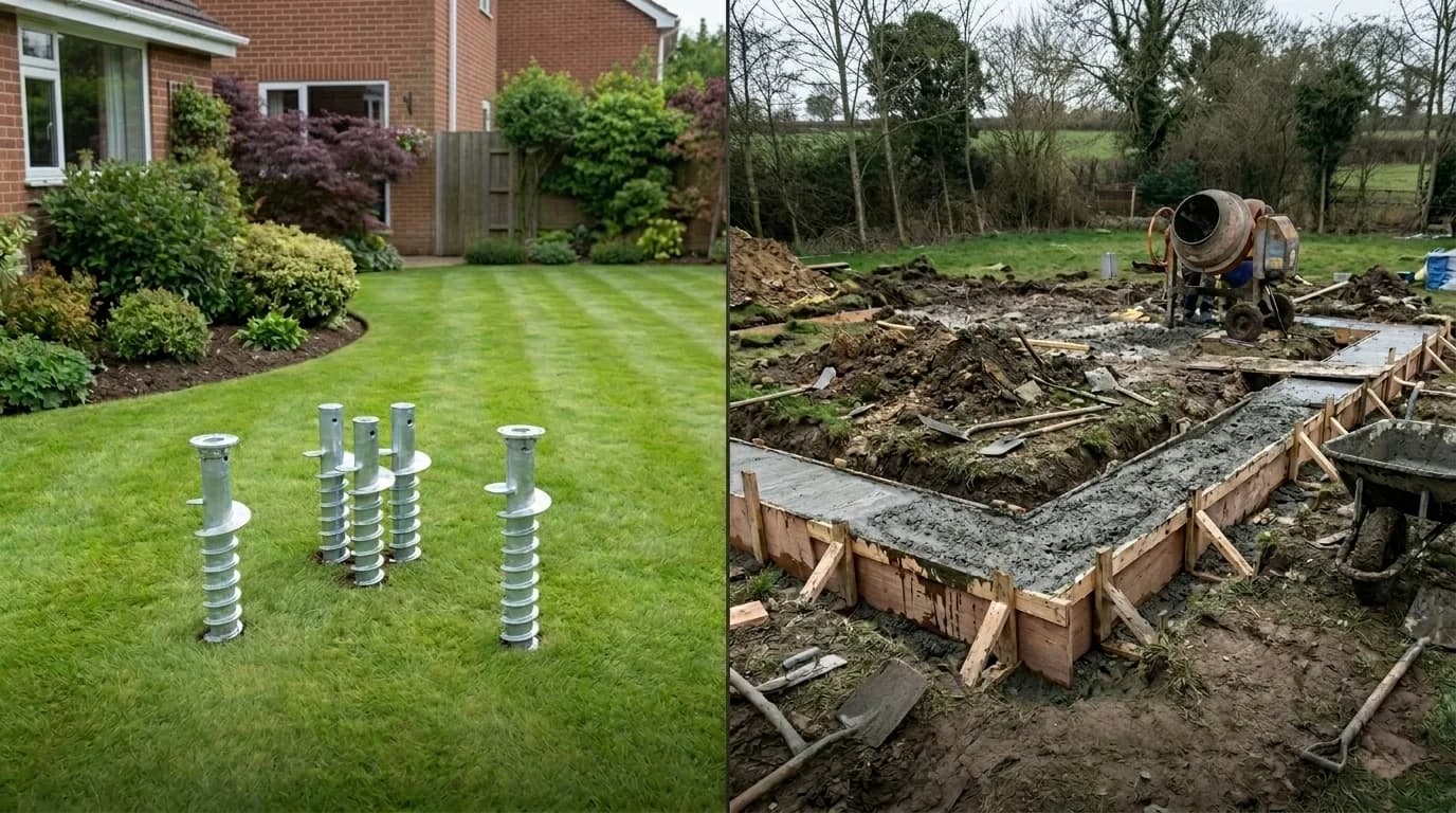 Foundation methods compared: tidy screw piles versus excavated concrete