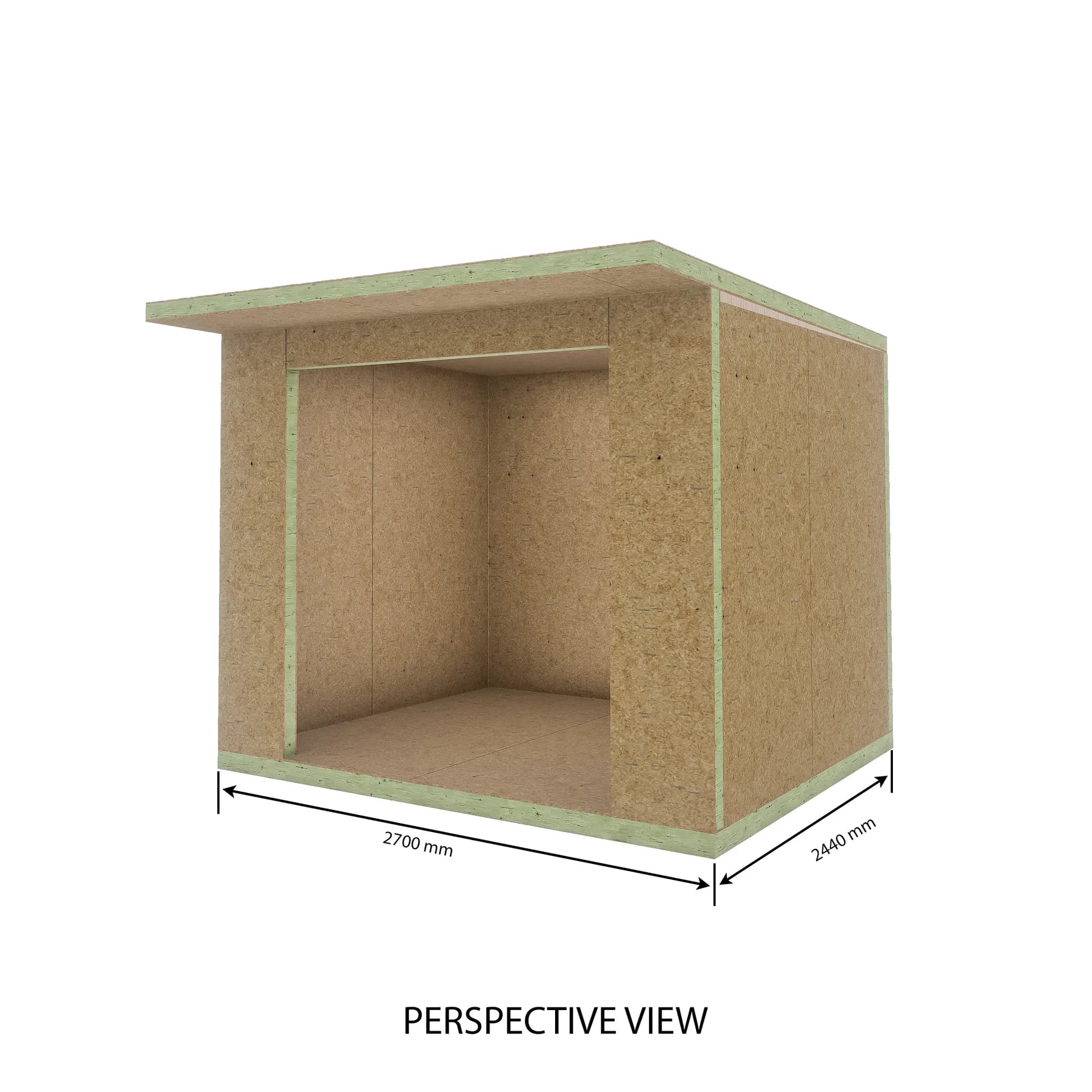 Garden Room 1 — 2.70m × 2.44m SIP garden room kit, perspective view