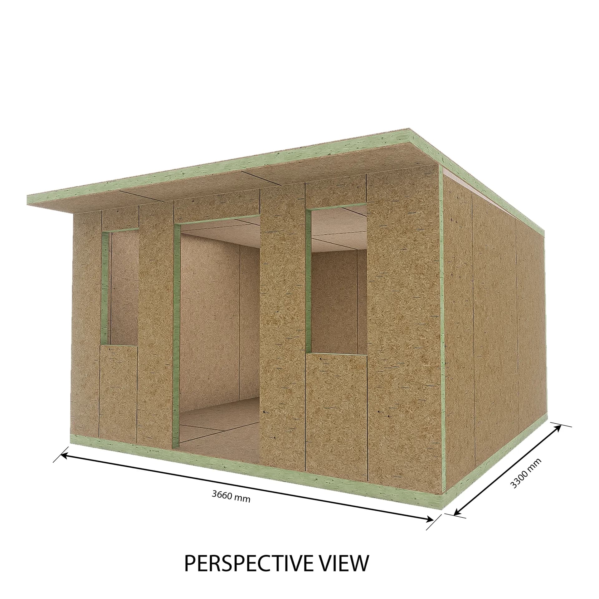 Garden Room 12 — 3.66m × 3.30m SIP garden room kit, perspective view