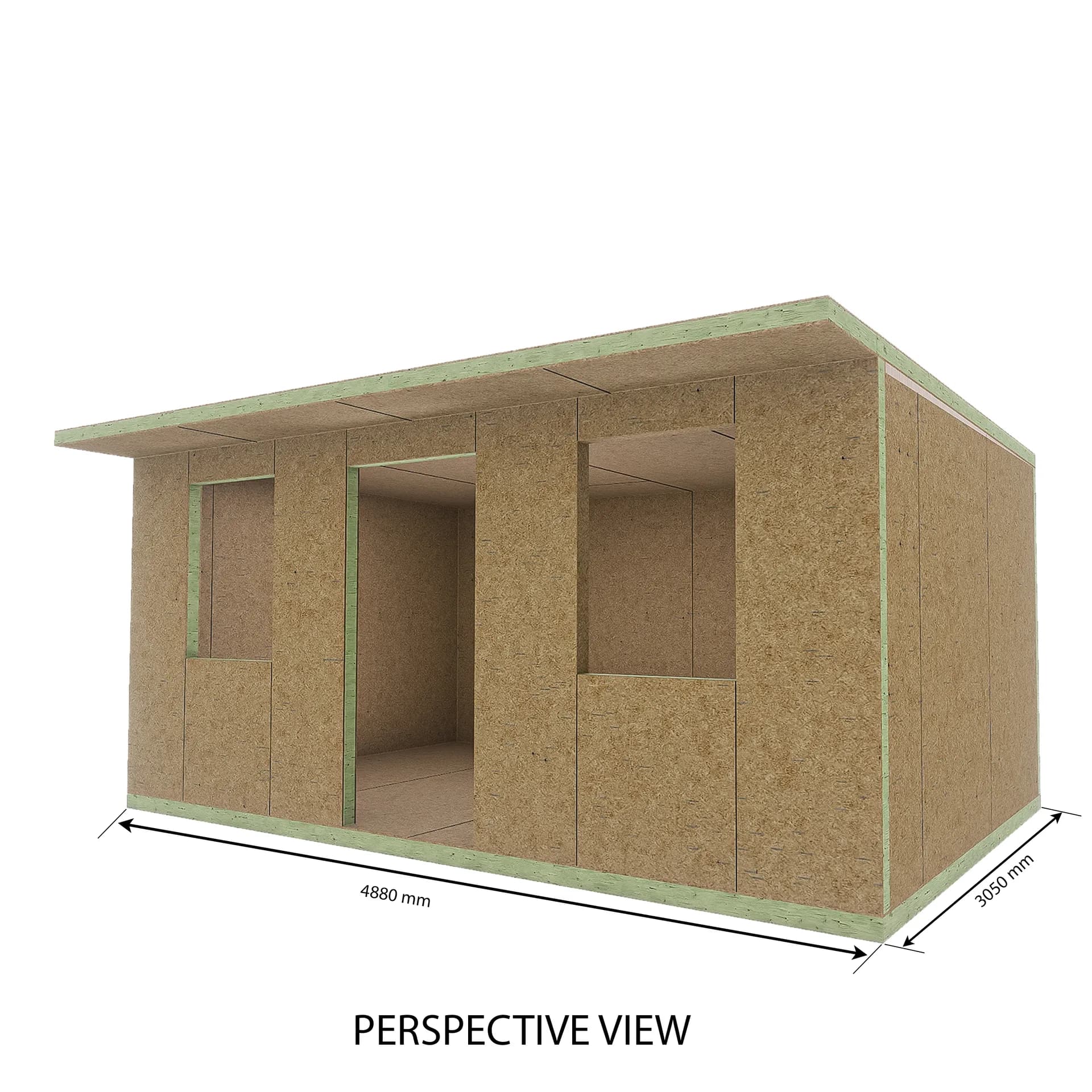 Garden Room 13 — 4.88m × 3.05m SIP garden room kit, perspective view
