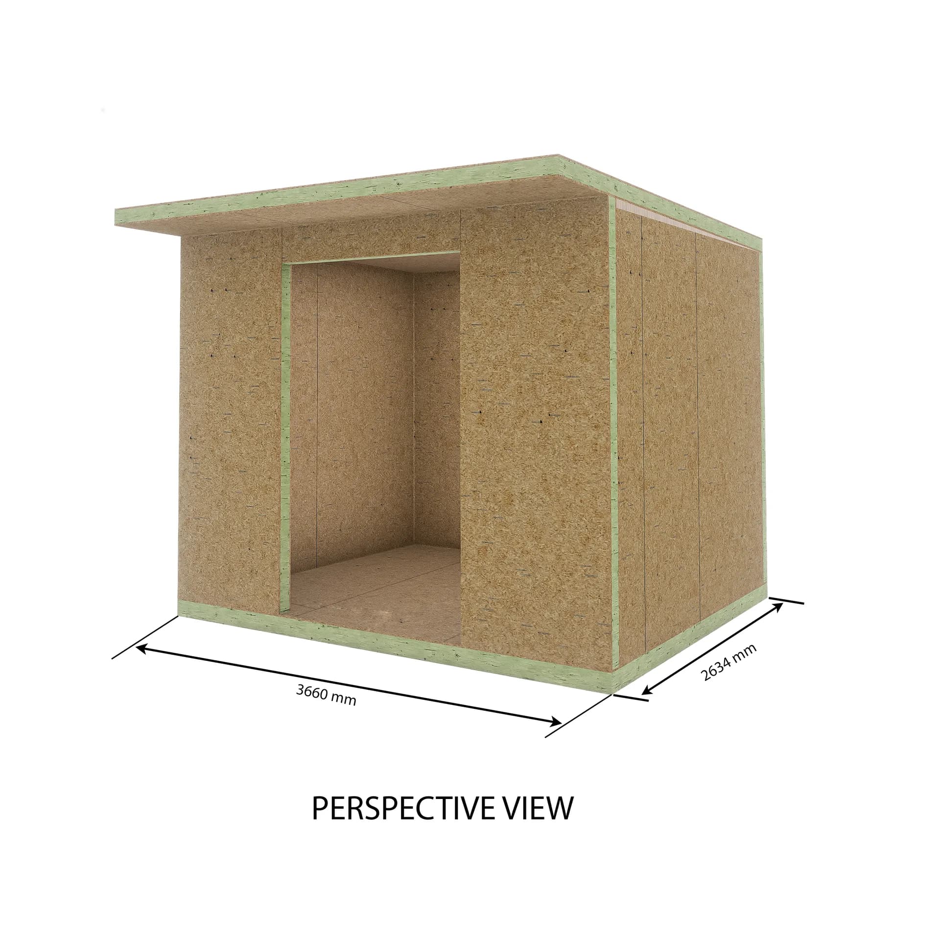 Garden Room 3 — 3.66m × 2.63m SIP garden room kit, perspective view