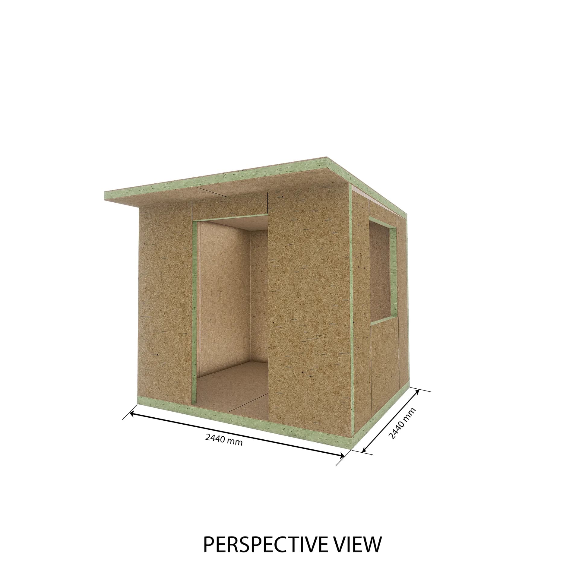 Garden Room 6 — 2.44m × 2.44m SIP garden room kit, perspective view