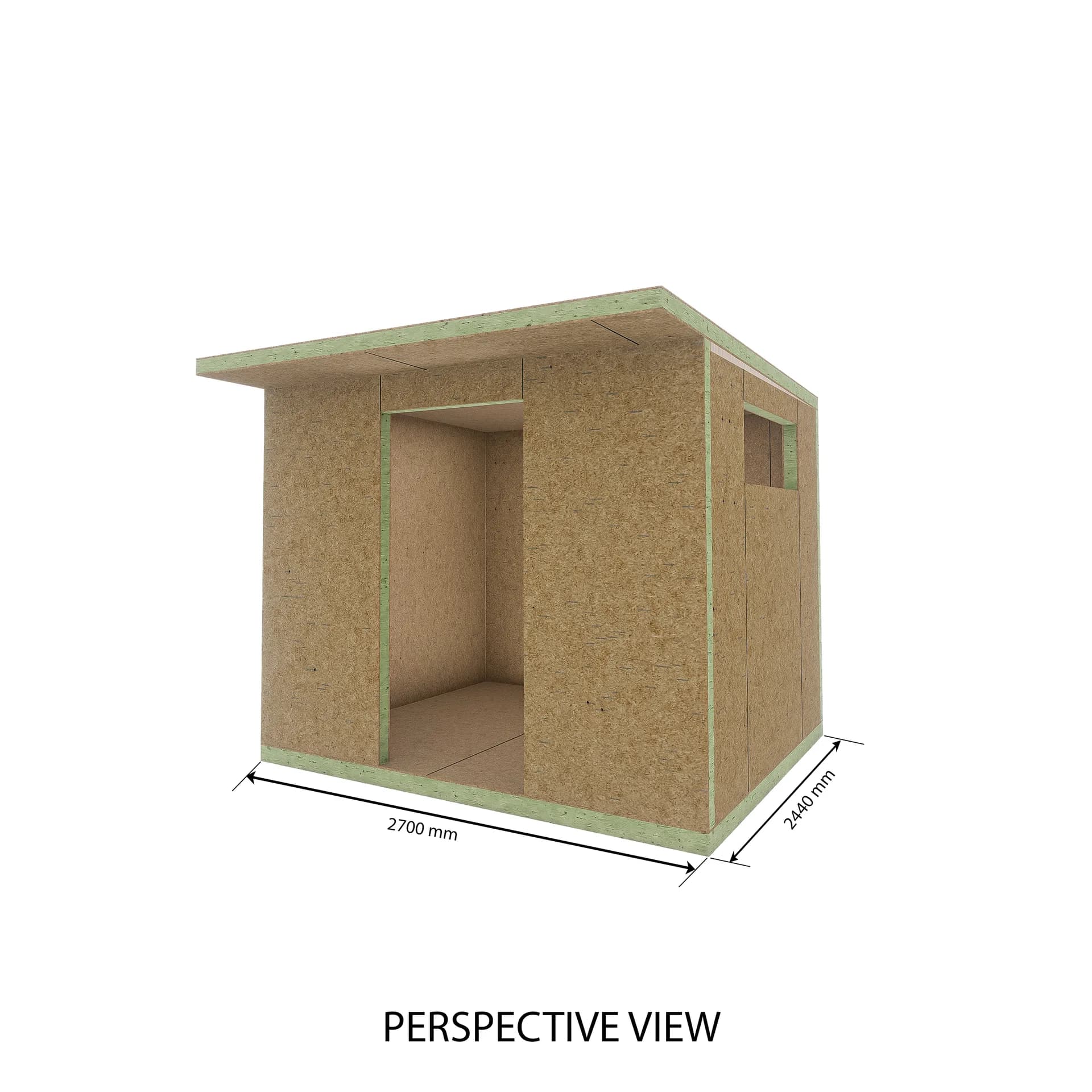 Garden Room 7 — 2.70m × 2.44m SIP garden room kit, perspective view
