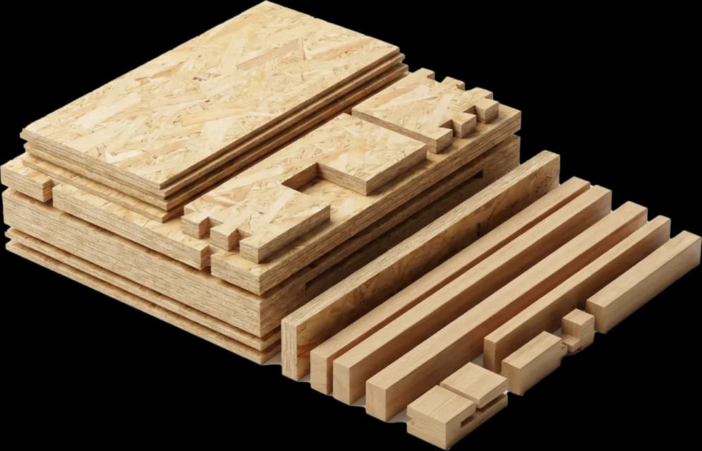 Stack of pre-cut SIP components ready for assembly